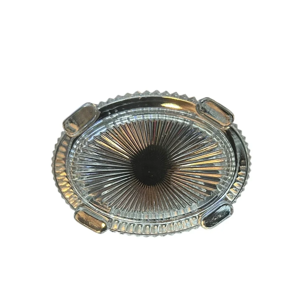 Vintage Art Deco Oval Glass Vanity Jars Set of 3 Brass Floral Embossed Lids